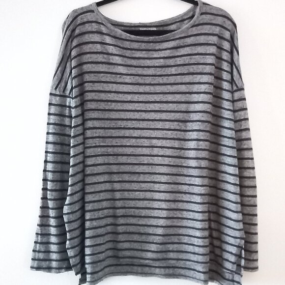 EILEEN FISHER grey and black striped long sleeve t shirt - Picture 1 of 7